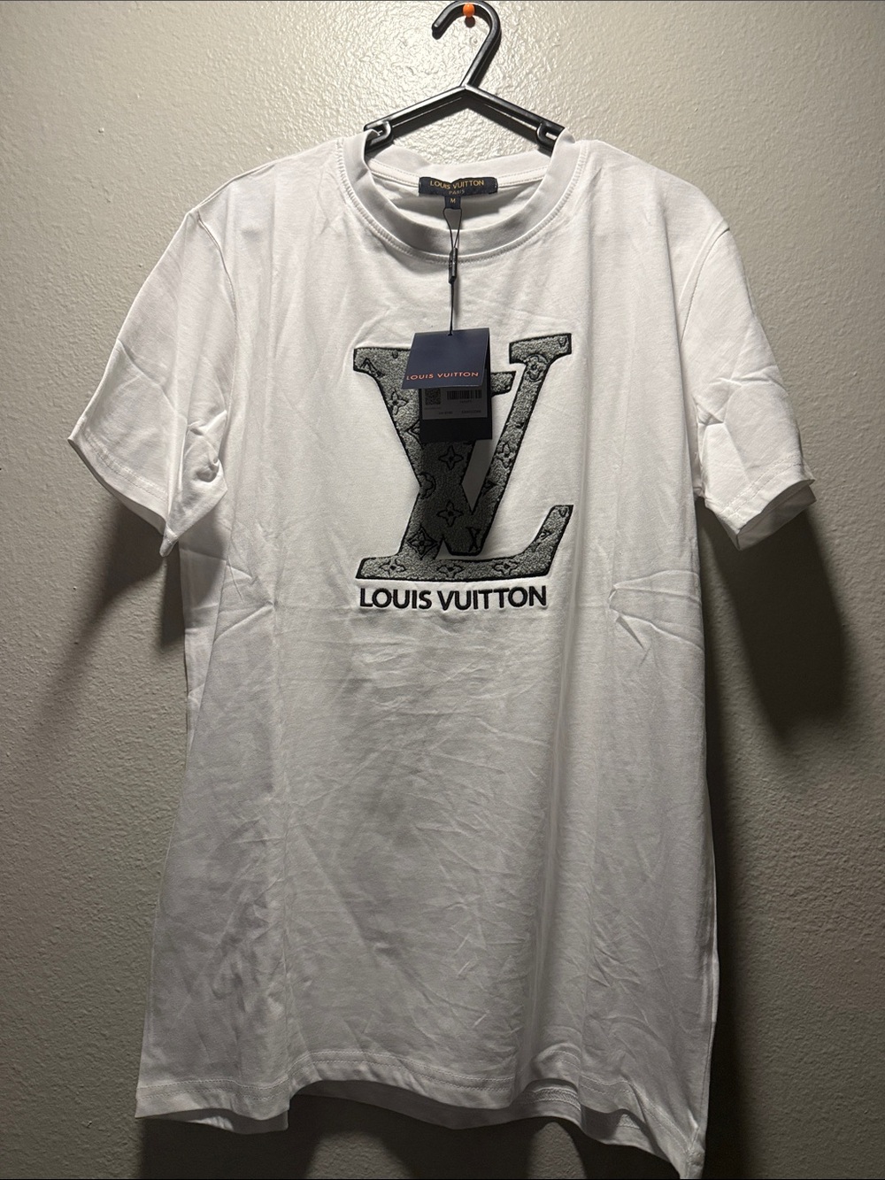 Louis Vuitton White Crewneck Tee with Black LV Monogram